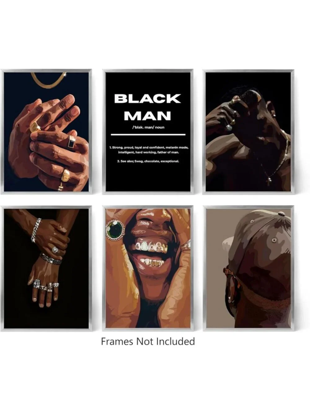 6Pcs Unframed Canvas Wall Art - Hip Hop Street Decor for African American Men